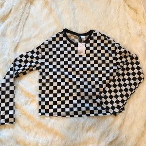 H&M Checkered Long-Sleeved Crop-Top